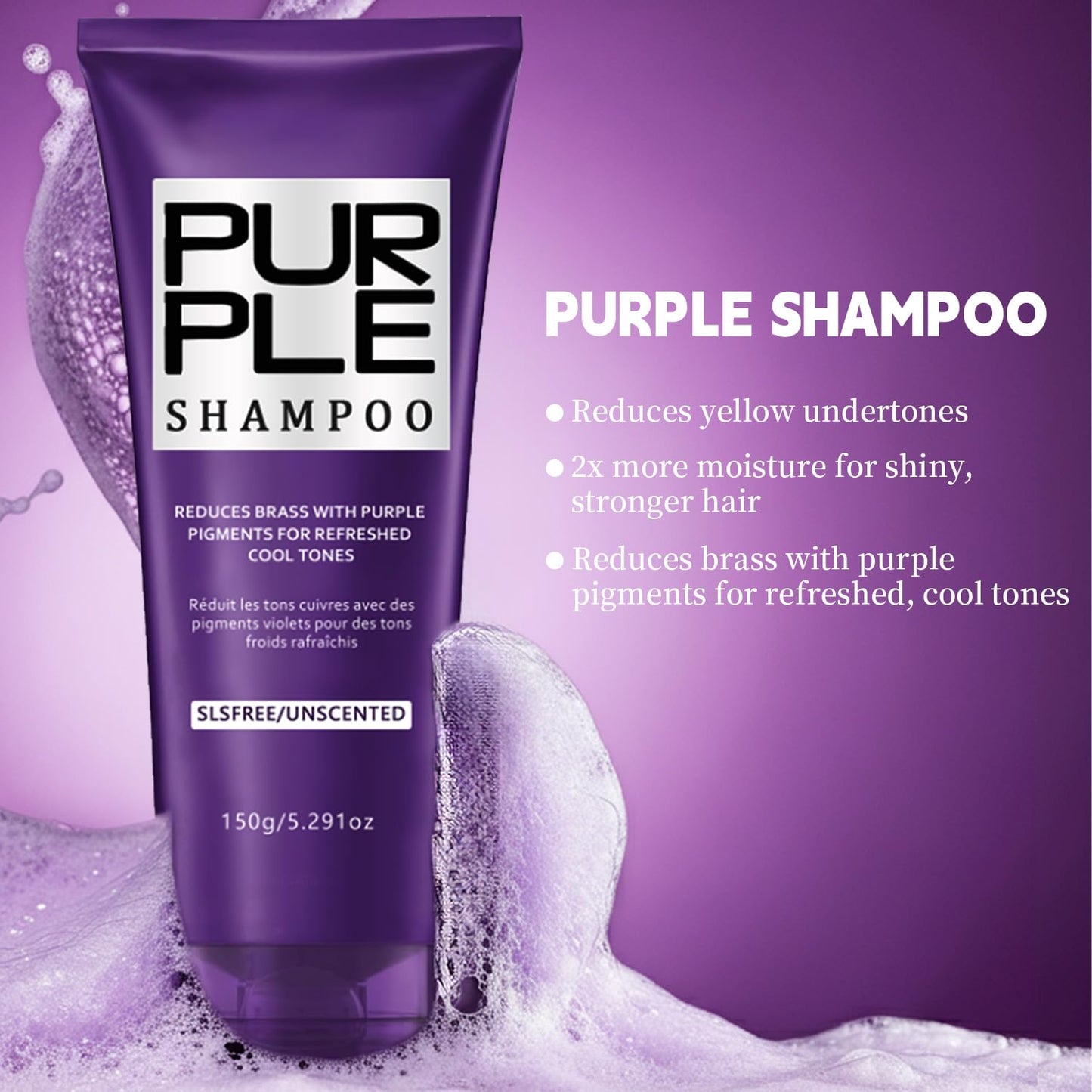 Purple Shampoo and Conditioner Set for Blonde, Silver, Brown, Bleached, Highlighted Hair, Color Treated Hair, Enhance Blonde Tones, Repair Damaged