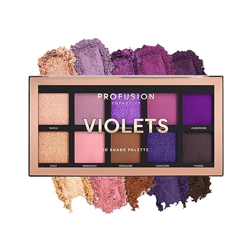 Profusion Cosmetics Violets 10 Shade Eyeshadow Palette - Highly Pigmented, Multi-Finish Formula, Blendable and Long-Wearing Shadows for Stunning Eye…