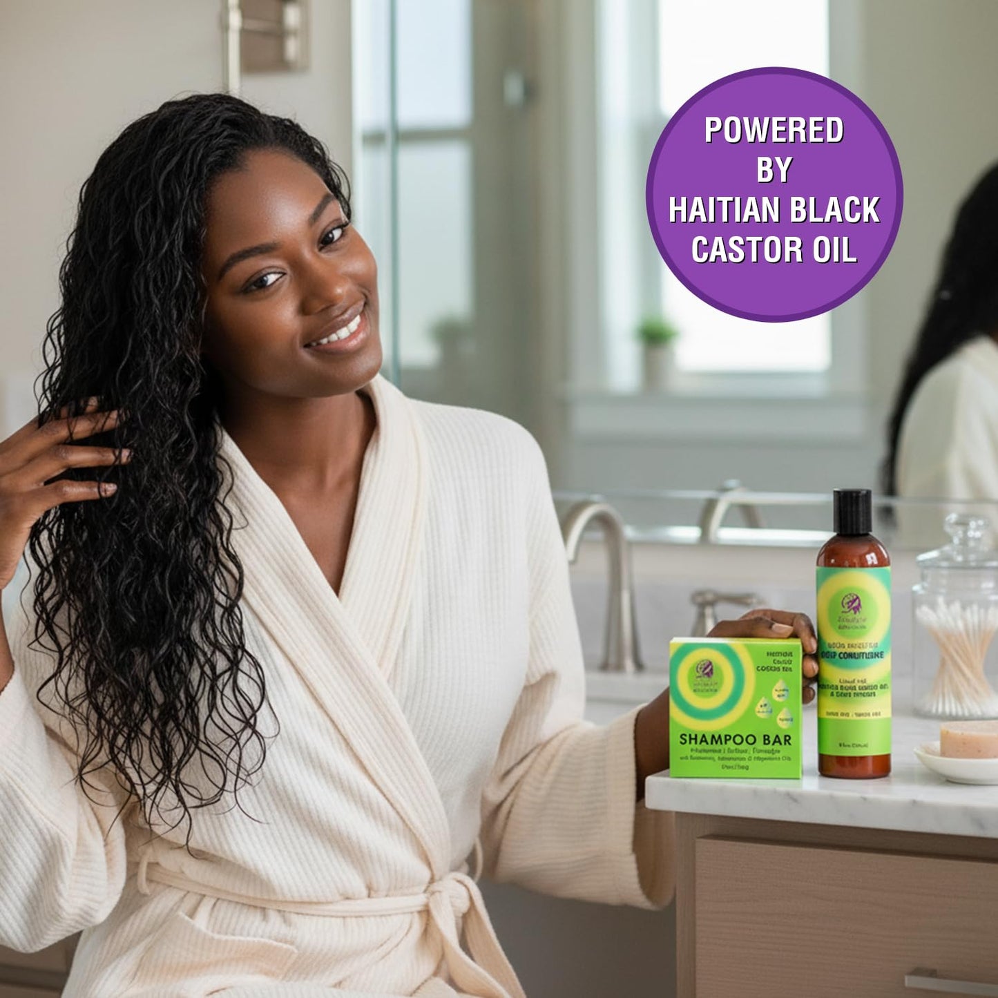 Doyley’s Haitian Black Castor Oil Shampoo Bar 5oz & Mega Moisture Deep Conditioner 8oz Bundle - Rosemary Oil & Chebe Powder - Softens, Detangles