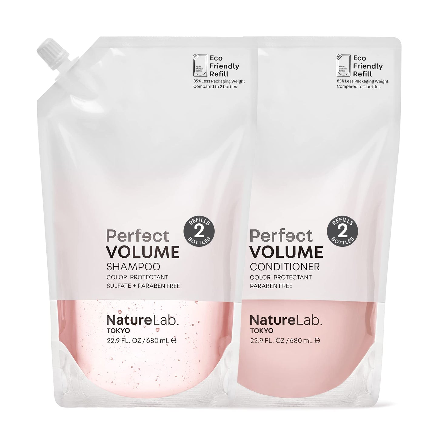 NatureLab.TOKYO Perfect Volume Shampoo & Conditioner : Eco-Friendly Refill Pouch Duo: Hair Volumizer, Build Lift, and Body to Flat, Fine, or Limp Hair