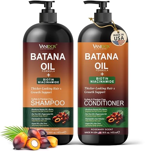 VANIDOX Batana Oil Shampoo and Conditioner Set - Biotin & Niacinamide Infused - Sulfate-Free, Paraben-Free - Moisturizing & Strengthening Hair Care