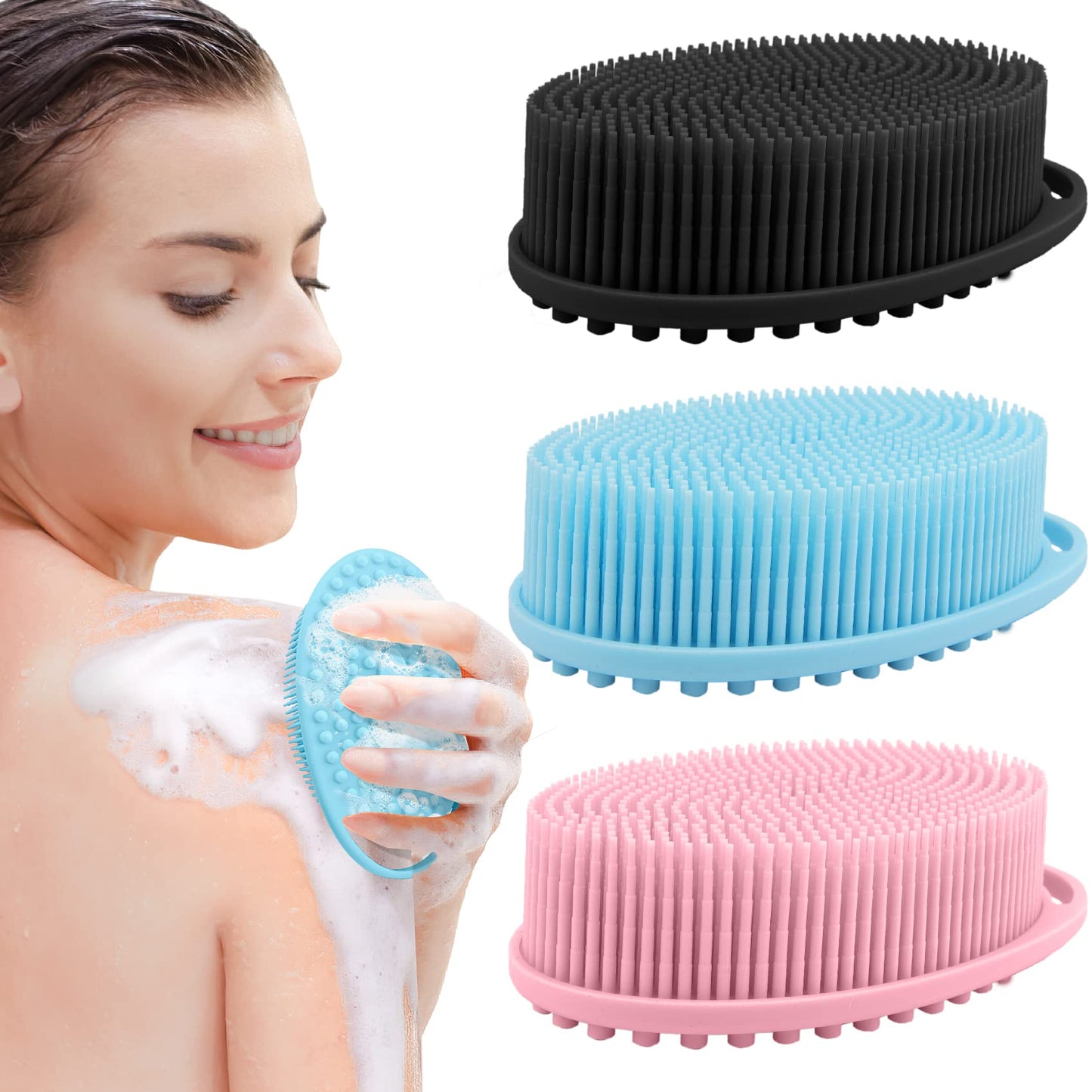 PQRUU 3 Pack Silicone Body Scrubber, Exfoliating Soft Loofah Bath Body Scrubbers for Use in Shower, Exfoliating Body Scrubber Fit for All Kinds Beauty and Personal Care PQRUU Default Title