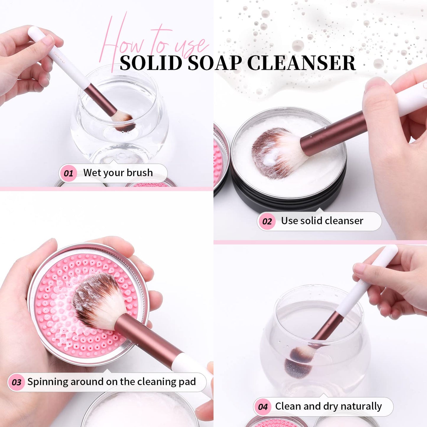 DUcare Makeup Brush Cleaner Makeup Brushes Solid Soap Cleanser with Color Removal Sponge Brush Cleaning Mat, Silicone Makeup Cleaning Cosmetic Cleaner