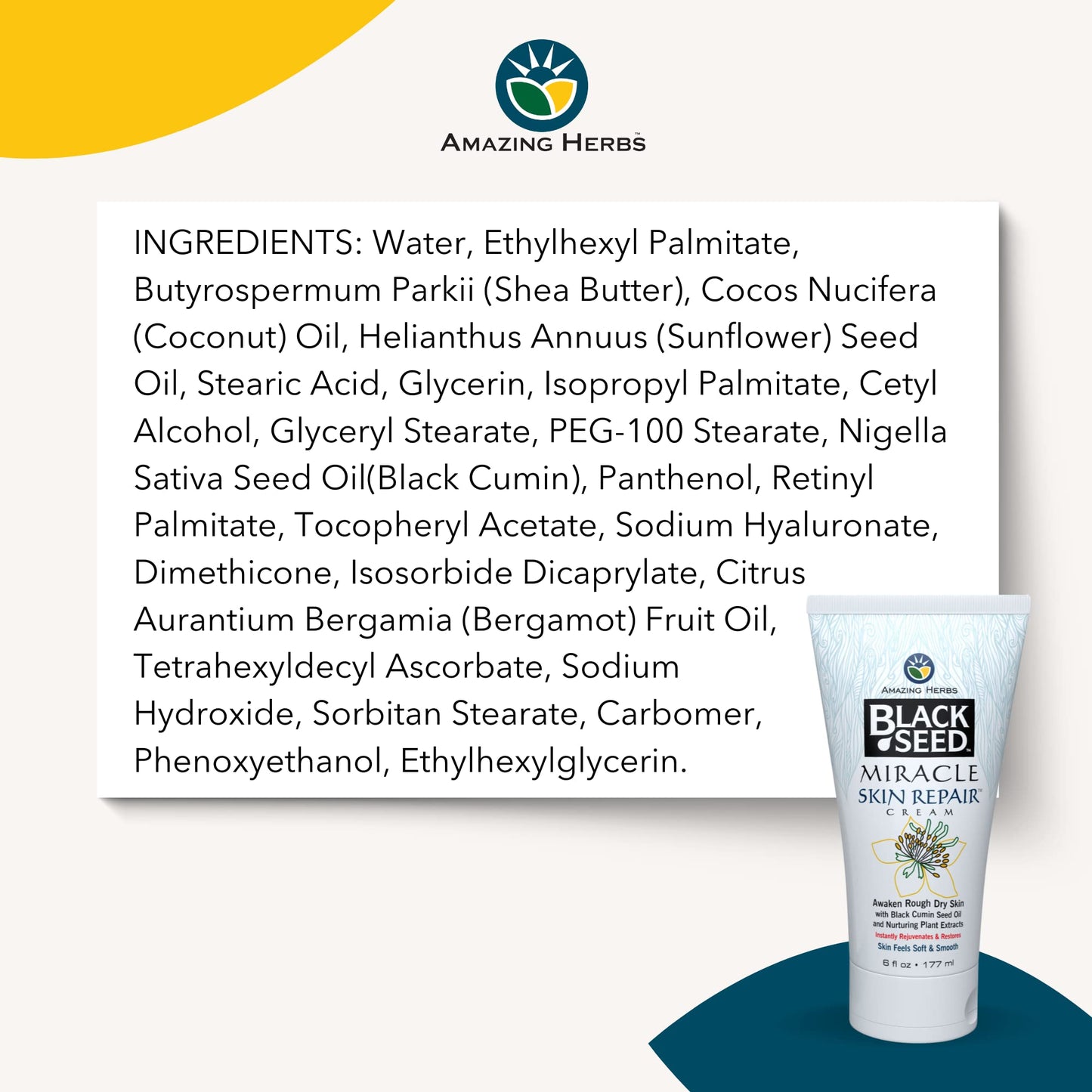 Amazing Herbs Black Seed Miracle Skin Repair Cream - Non-Allergenic Formula, Black Cumin Seed Oil, Vitamin E, and Other Essential Oils Support