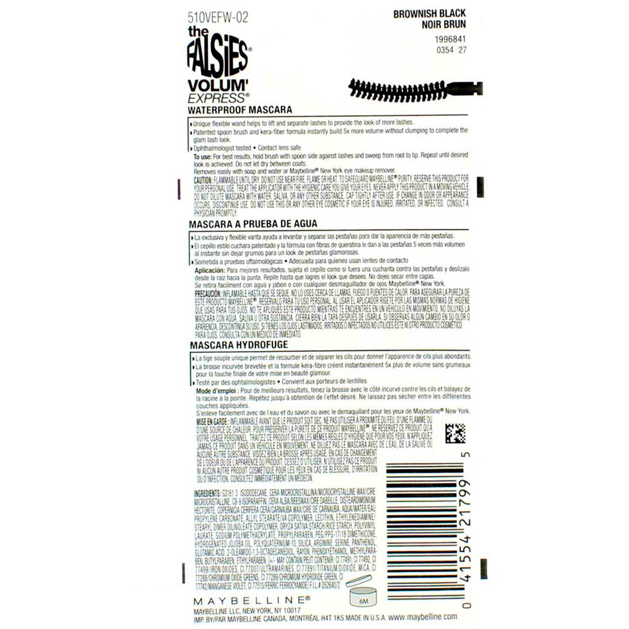 Maybelline Volum'express Falsies Mascara, Brownish Black, 6 Ea
