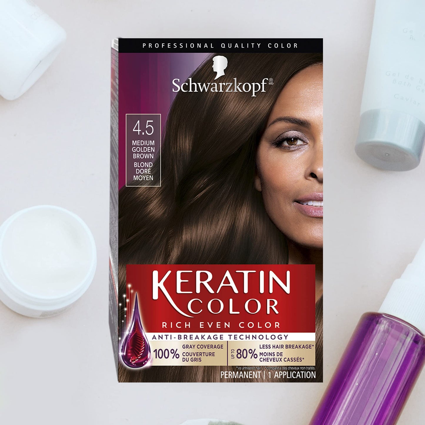 Schwarzkopf Keratin Color Permanent Hair Color Cream, 4.5 Medium Golden Brown