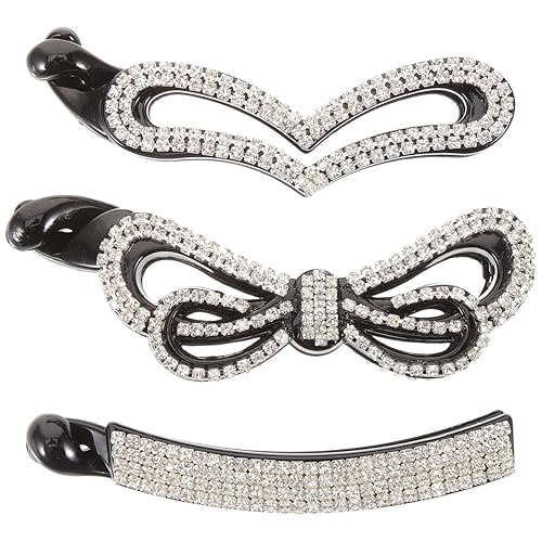 Beaupretty Diamond-in Banana Hair Clip 3 Pcs Rhinestone Hair Claw for Women Perfect for Updos and Everyday Styles