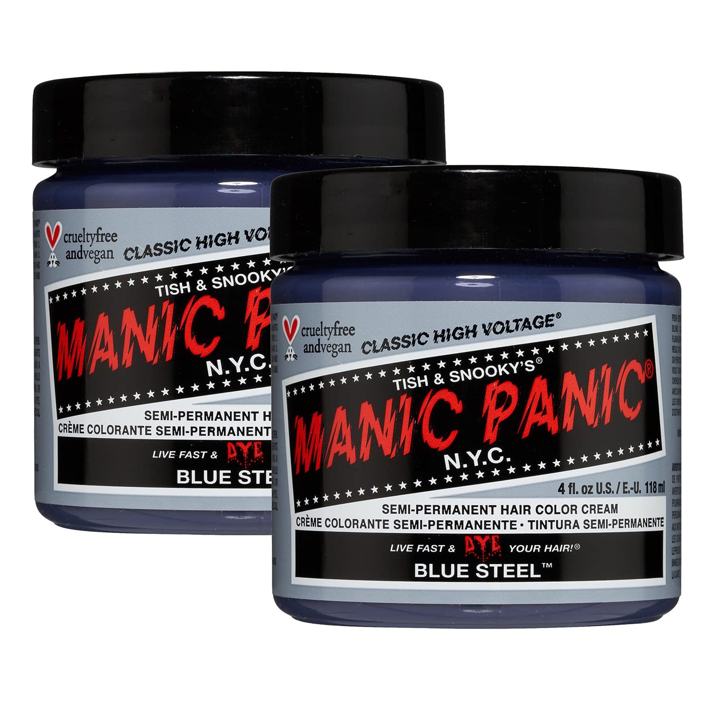 MANIC PANIC Classic Blue Steel Semi Permanent Hair Color - Cool Silver Hair Dye for Women & Men That Lasts 4-6 Weeks - Vegan, Ammonia & Cruelty-Free