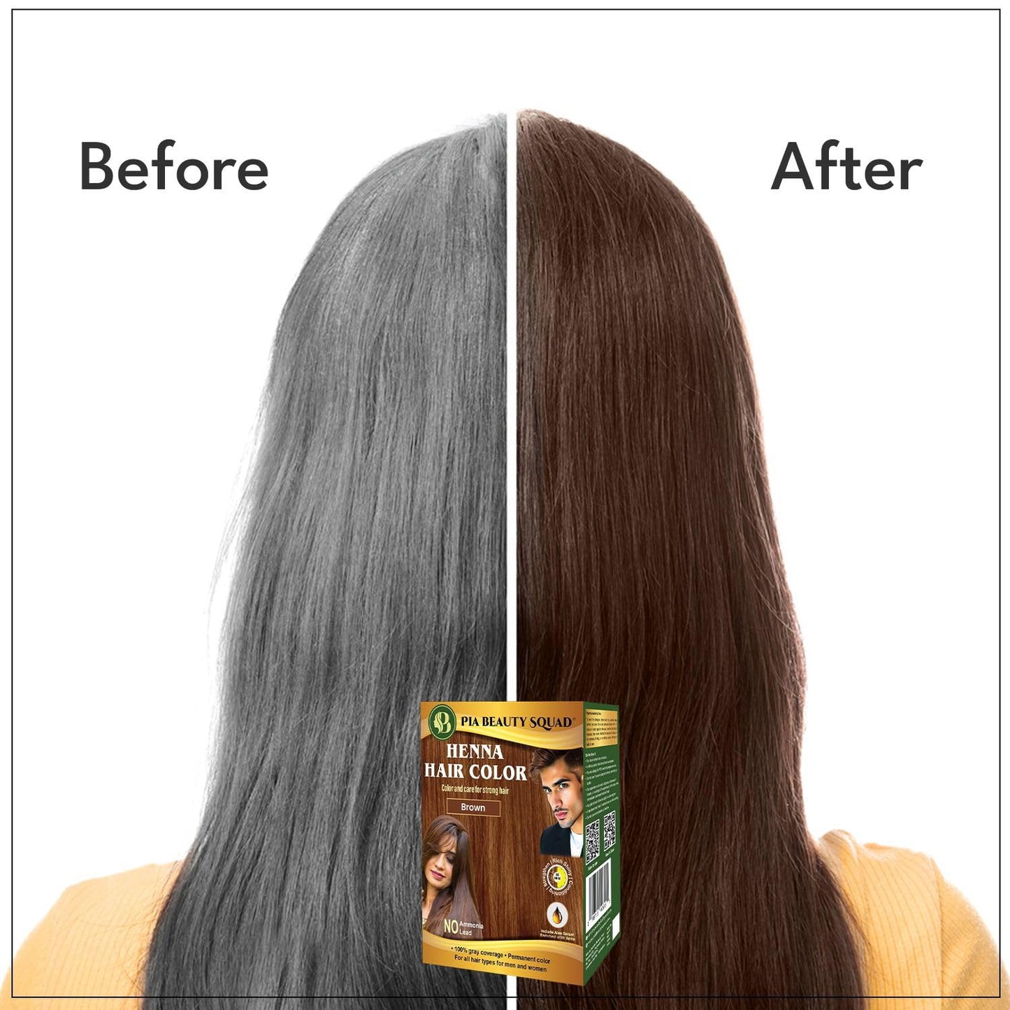 PIA Beauty Henna Hair Color Kit - Black - 30 Minute Ayurvedic Hair Dye with Serum - 100% Grey Coverage |Color mix+ Shine Serum | For Men & Women