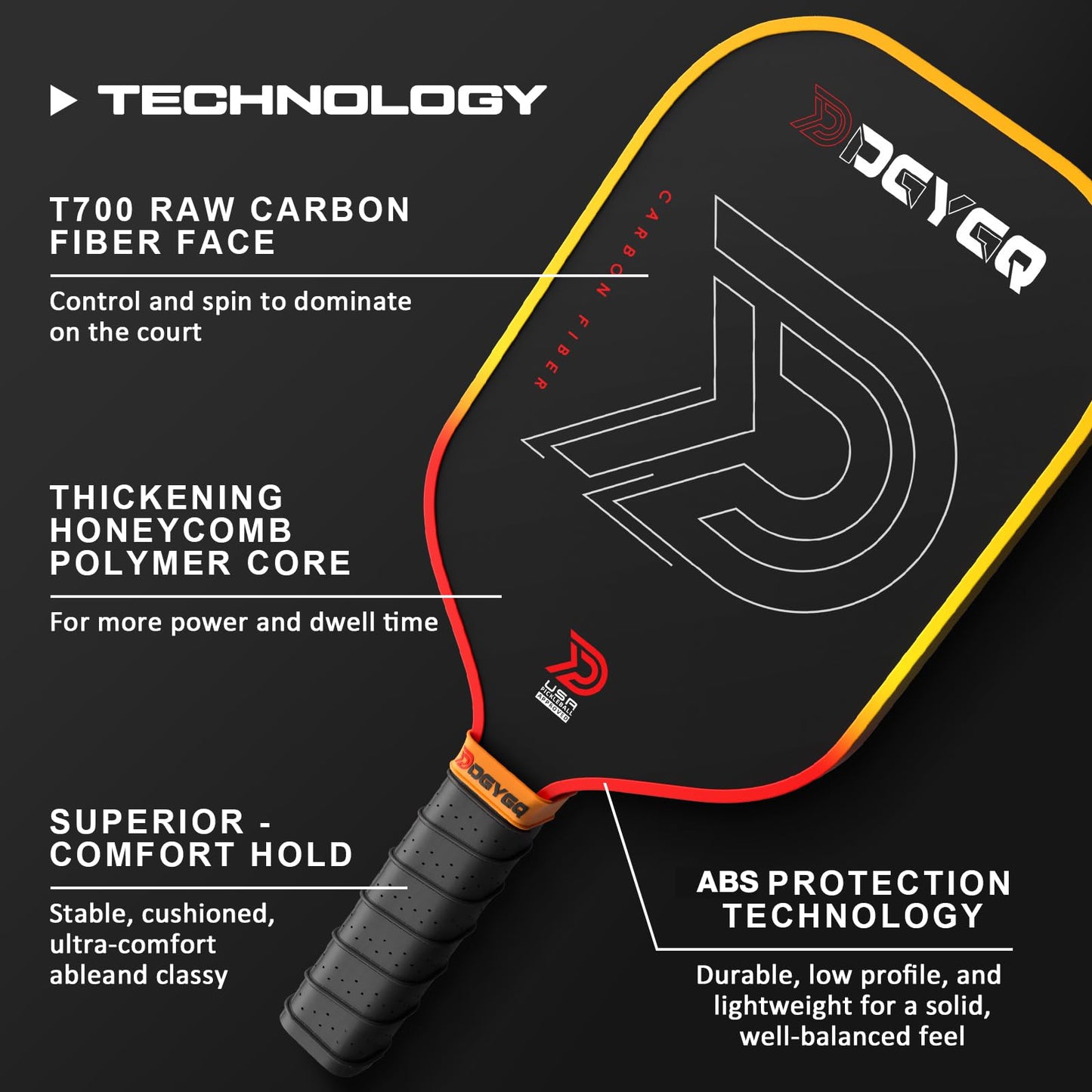 DGYGQ Pickleball Paddles - Professional Carbon Fiber Paddle with Honeycomb Core Pickleball Rackets - Lightweight Precision & Enhanced Shock…