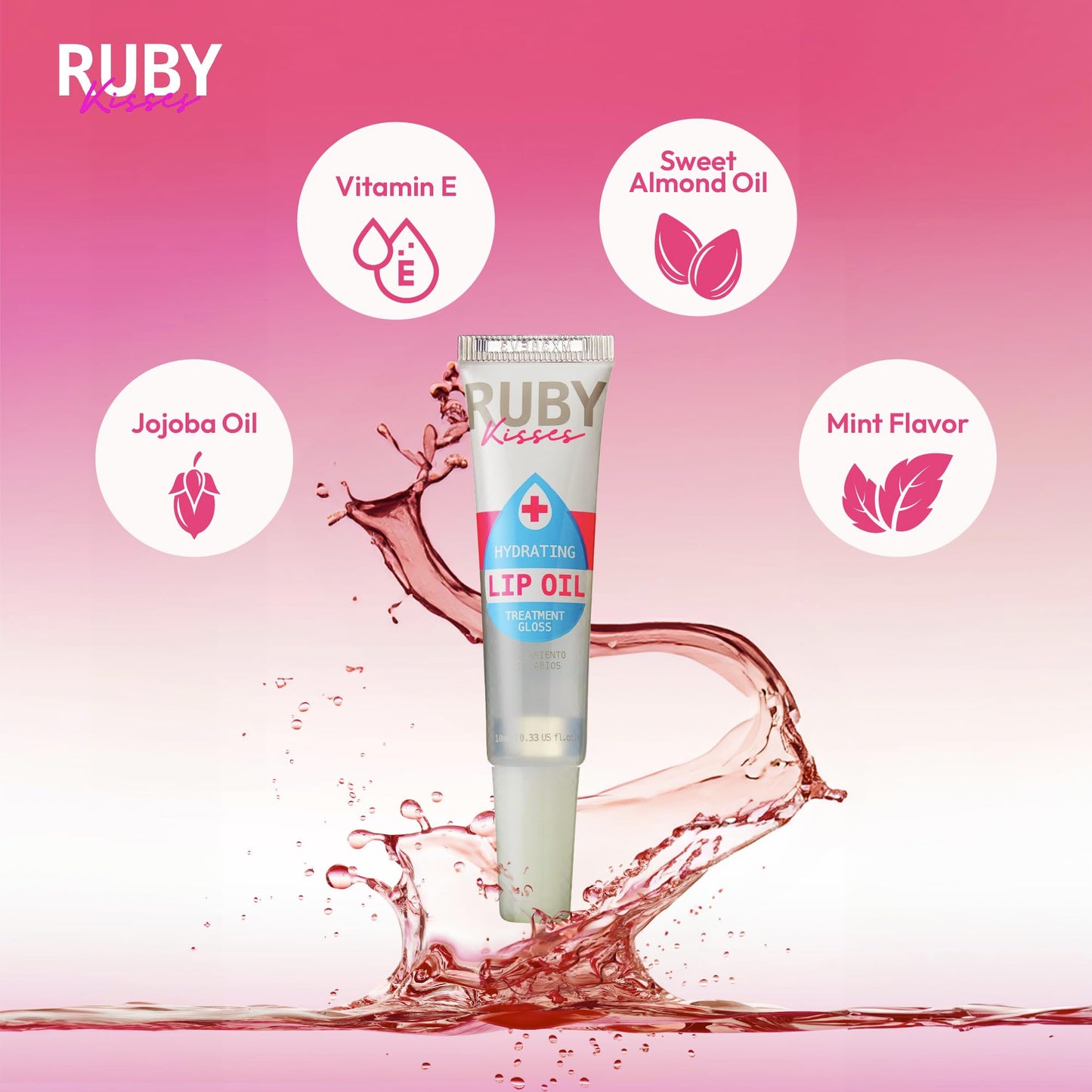 Ruby Kisses Hydrating Clear Lip Oil Treatment Gloss (3 Pack), Hydrates & Heals with Vitamin E & Jojoba, Lightweight Non-Greasy Formula with Almond