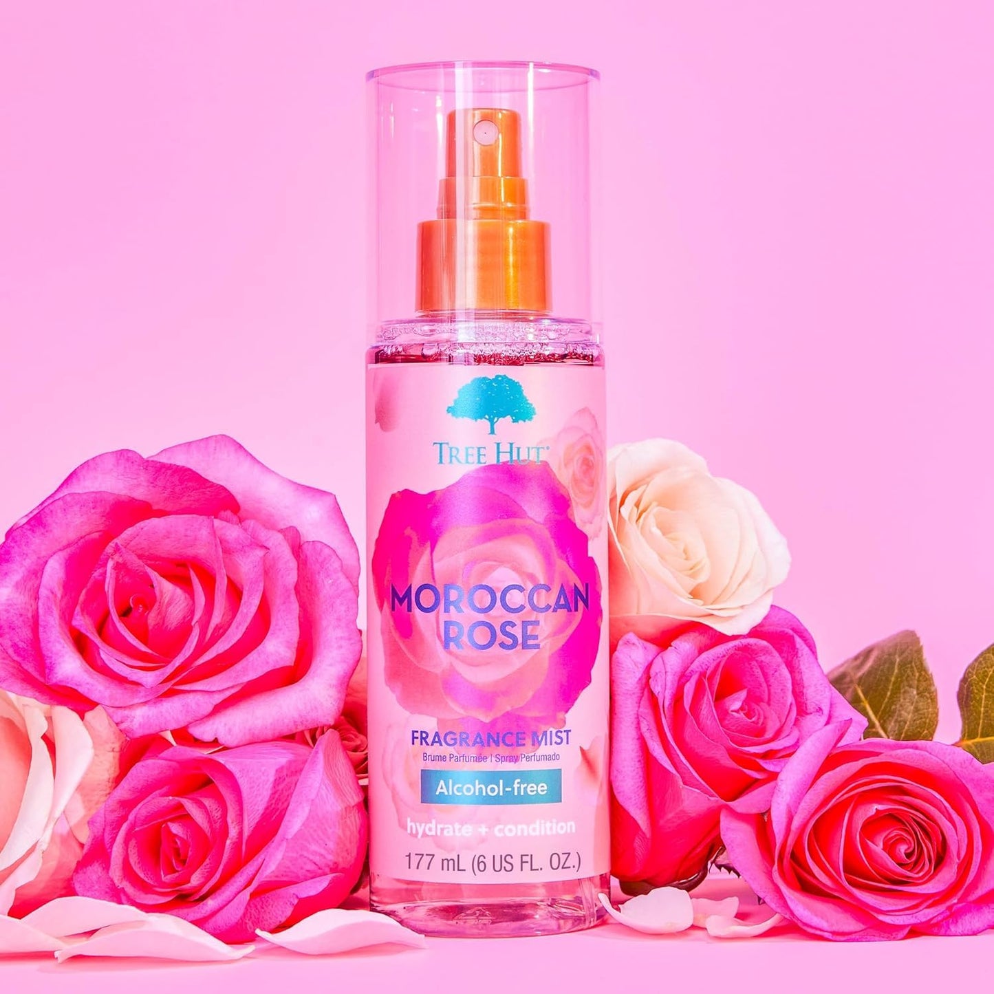 Tree Hut Moroccan Rose Hair & Body Mist, Hydrating & Alcohol-Free Body Spray, Fragrance with Bergamot, Tea Rose & Amber Notes, Alcohol-Free Formula, 6