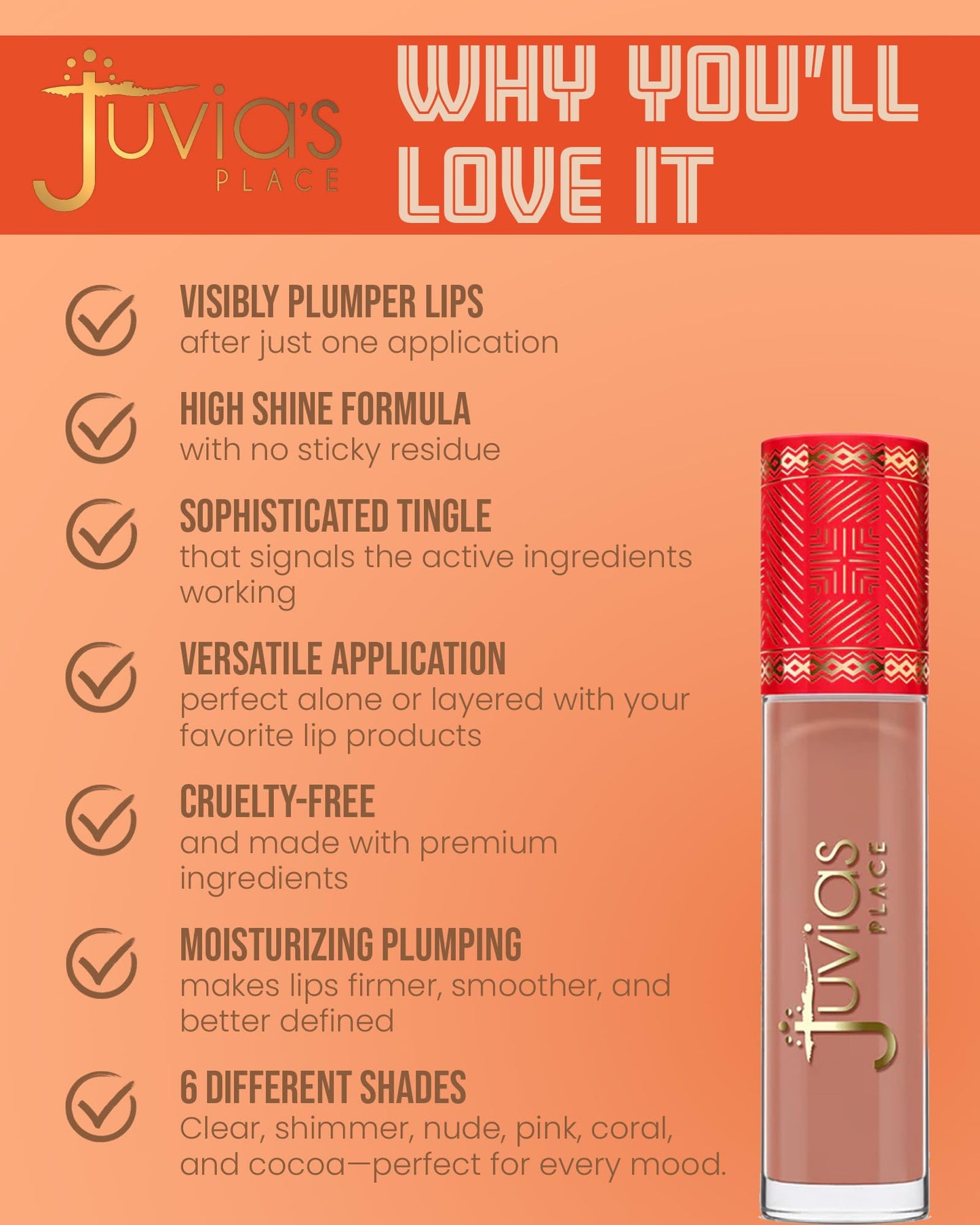 Juvia's Place Beautiful Big Lip Plumper - Send Nudes | Neutral Gloss for a Effortlessly Beautiful Pout, Defined Lips | Plumping, Hydrating &
