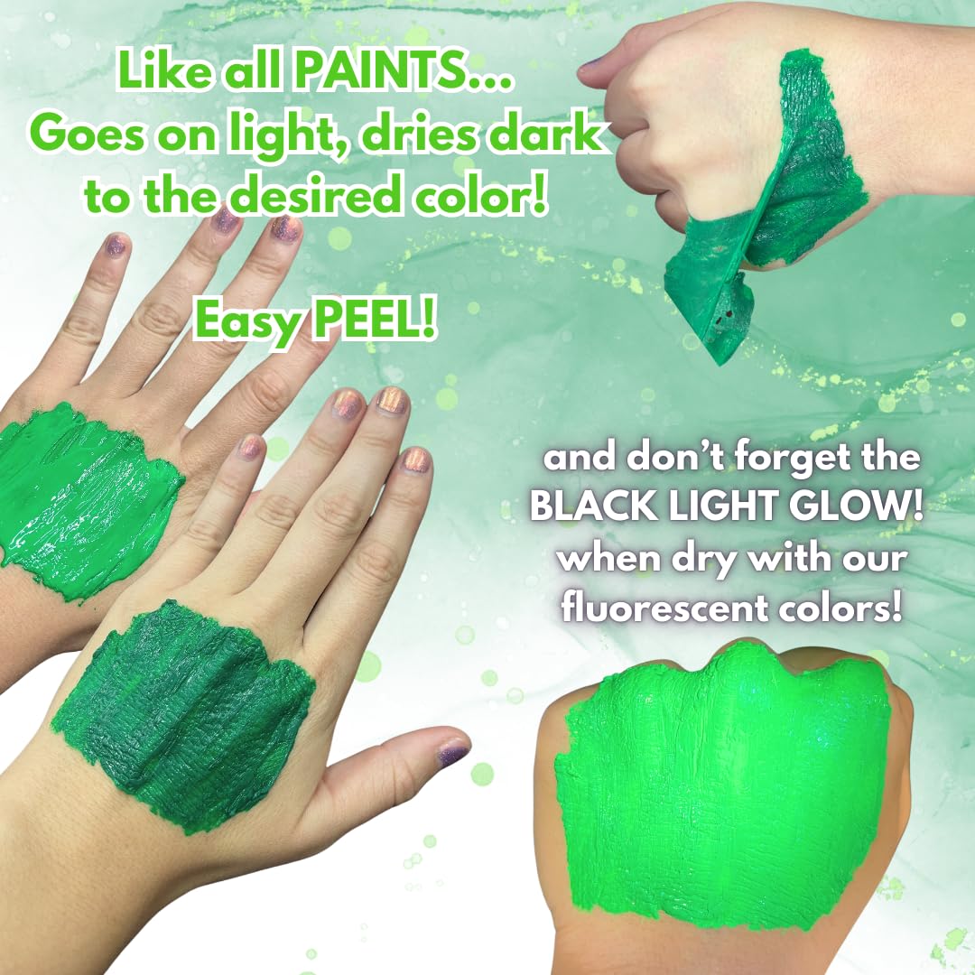 Liquid Latex Fashions- Ammonia Free Natural Face paint for Kids and Adults, Ideal for Art, School Plays, Cosplays and Concerts, Fluorescent Green- 16
