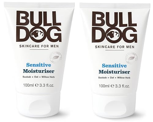 Bulldog Skincare Sensitive Moisturizer For Men (Pack of 2) With 2 Essential Oils, Green Tea, Green Algae, Konjac Mannan and Vitamin E, 3.3 fl. oz.