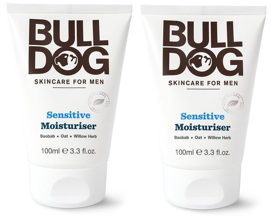 Bulldog Skincare Sensitive Moisturizer For Men (Pack of 2) With 2 Essential Oils, Green Tea, Green Algae, Konjac Mannan and Vitamin E, 3.3 fl. oz.