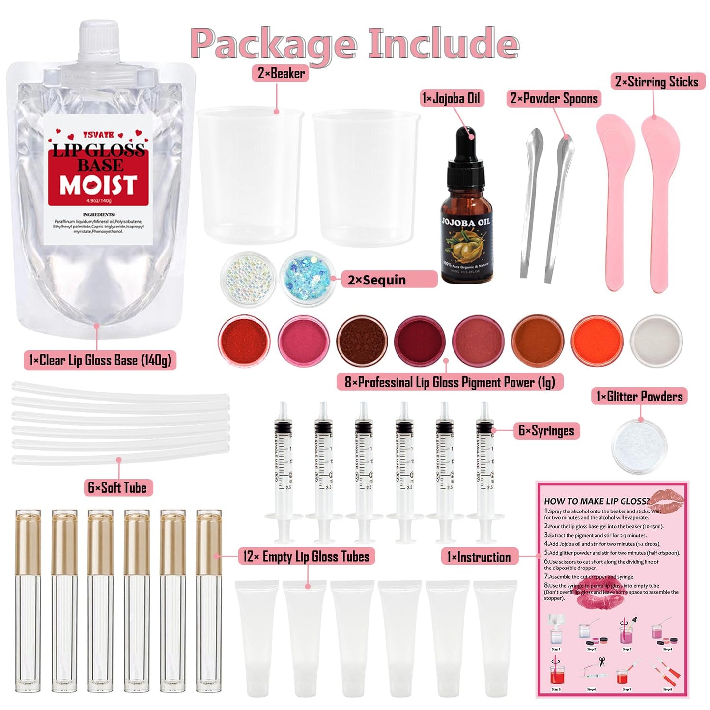 TSVATE Lip Gloss Making Kit, Lip Gloss Kit, Diy Lipgloss Set, Fun Make Your Own Lipgloss Kids Lip Gloss for Girls, Women, Moisturizing Lip Gloss Base