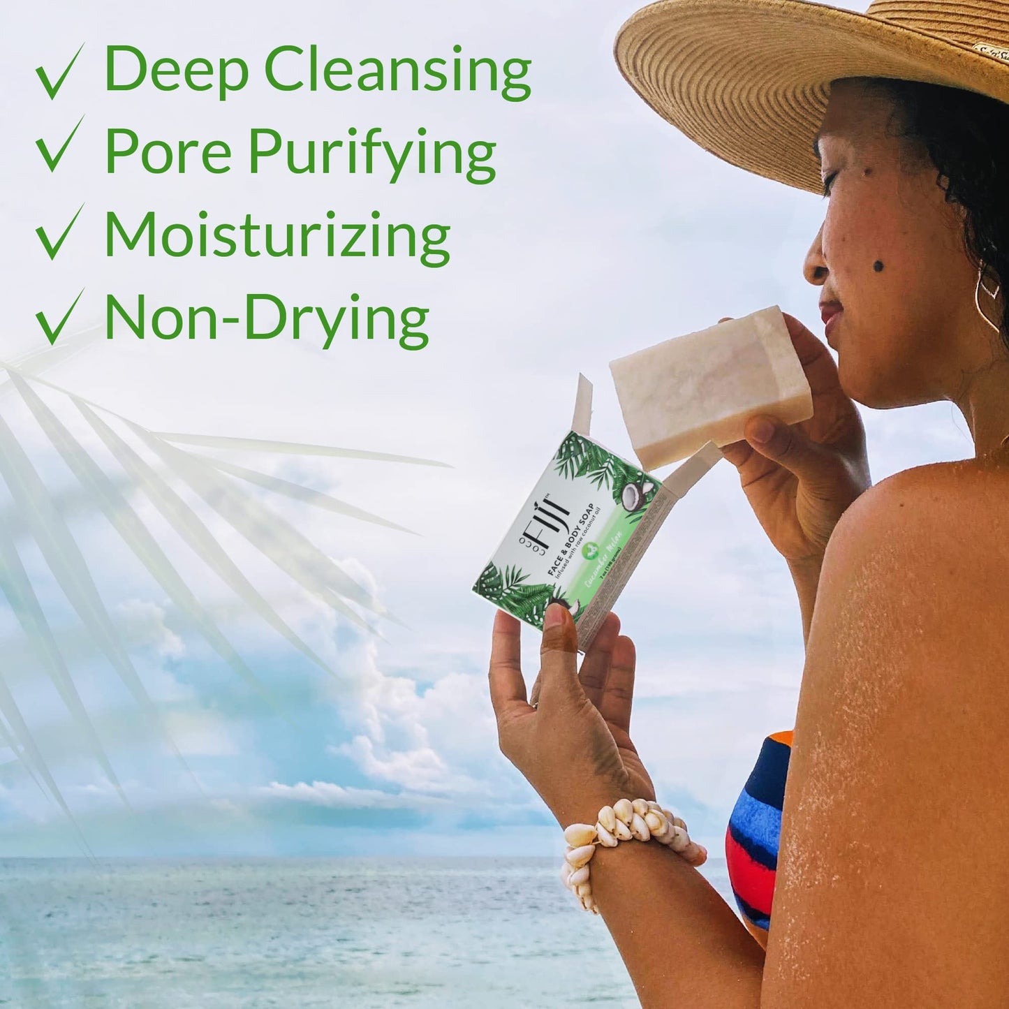 Coco Fiji Soap Bar for Face and Body Infused With Organic Coconut Oil, Cucumber Melon, Essential Oil, Natural Soap for Moisturizing & Pore Purifying Beauty & Personal Care Organic Fiji