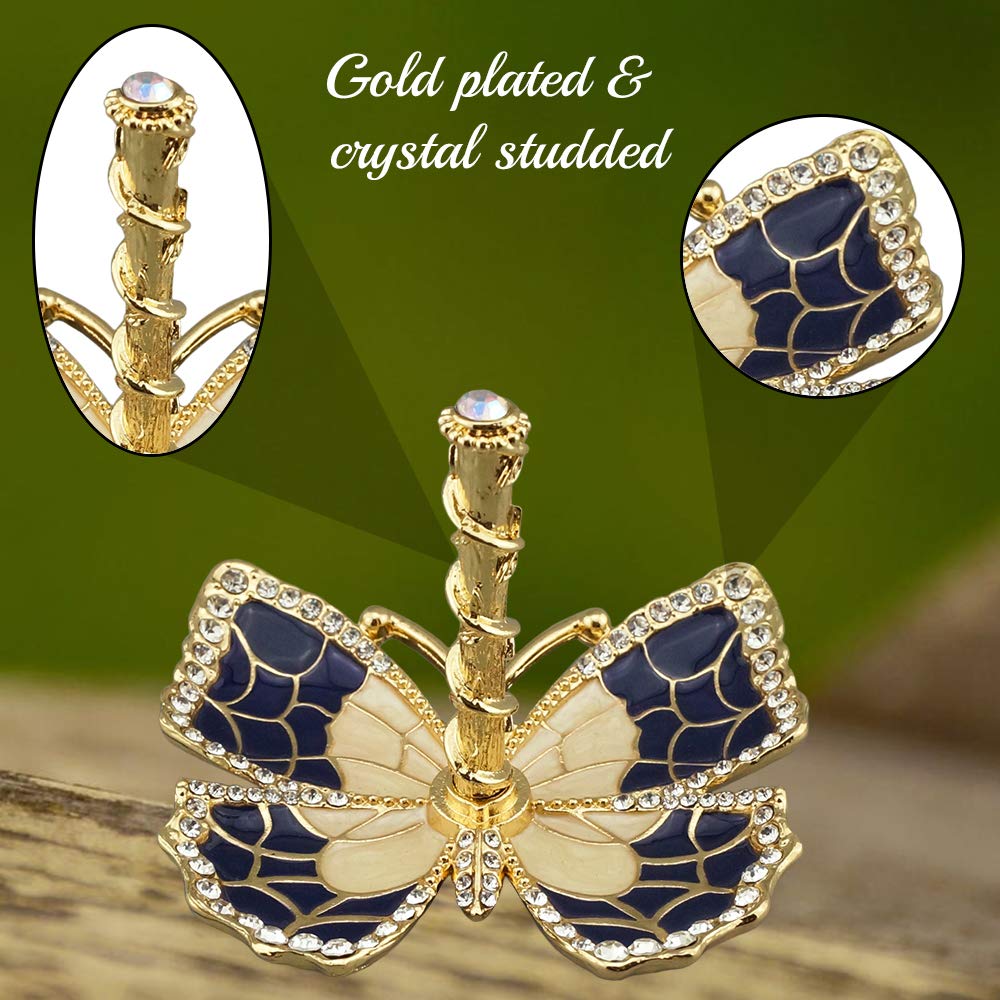 Matashi Gold Plated Butterfly Jewelry Organizer with Blue Enamel & Crystals - Elegant Ring Holder - Ideal Gift for Her on Mother’s Day, Valentine’s…