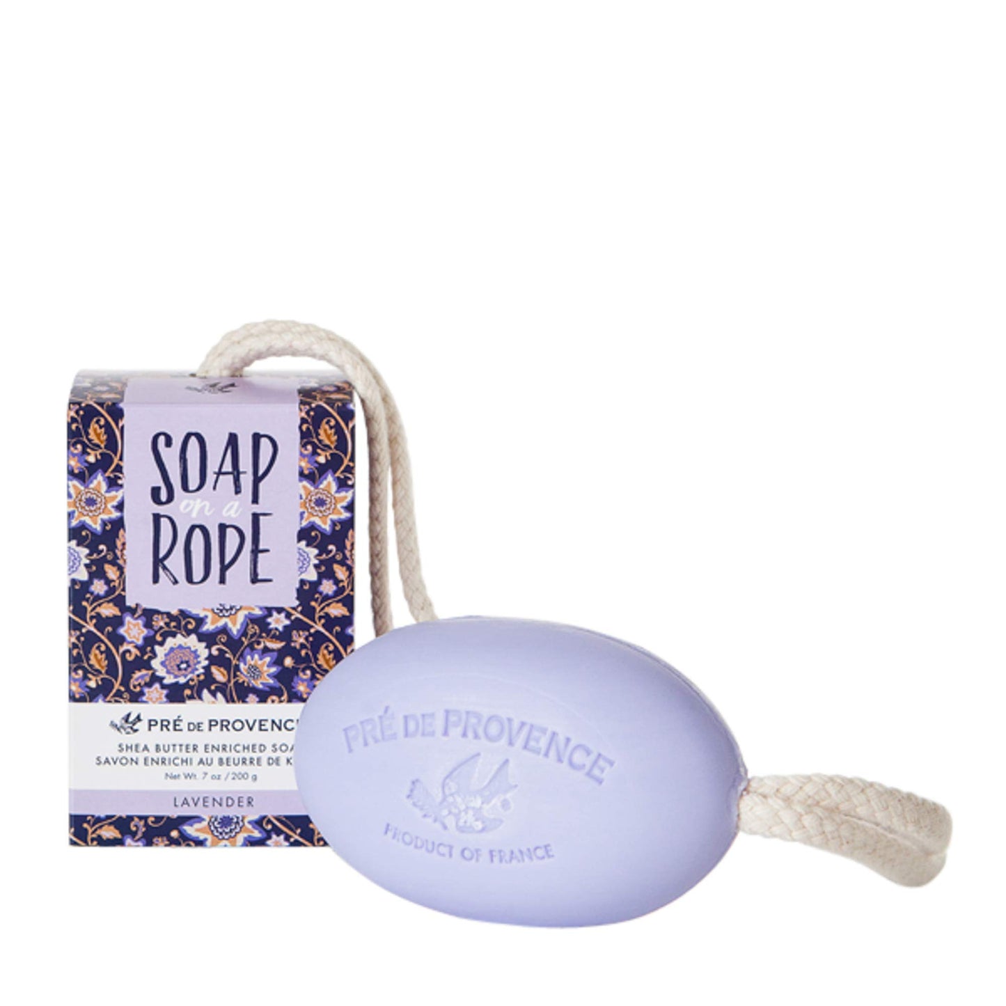 Pre de Provence Soap on a Rope Shea Butter Enriched French Bar Soap, 200g, Lavender