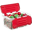 Superio Christmas Storage Box with Red Hinged Lids, Plastic Container Bins for Organizing with Attached Lid, Stackable Crates, BPA Free, Organizers…