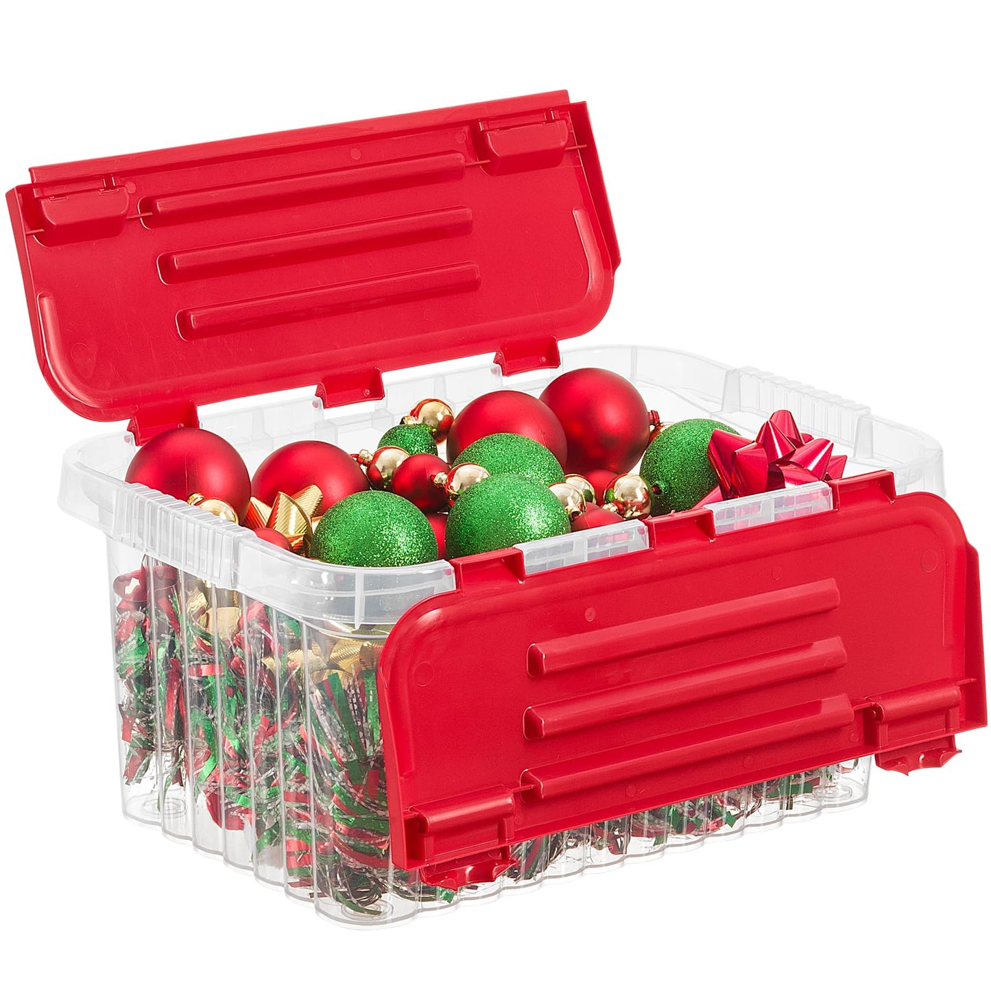 Superio Christmas Storage Box with Red Hinged Lids, Plastic Container Bins for Organizing with Attached Lid, Stackable Crates, BPA Free, Organizers…
