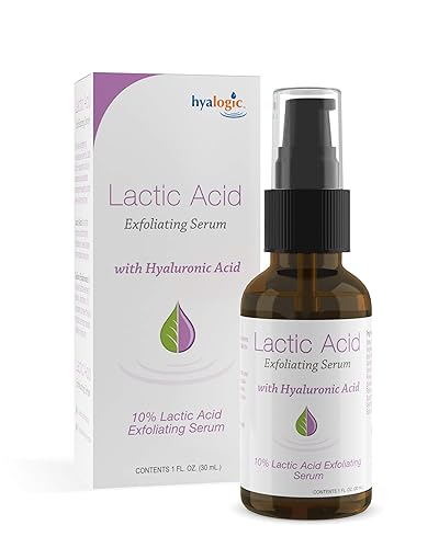 Hyalogic Lactic Acid 10% Serum for Face with Hyaluronic Acid & Essential Oils - Non-Abrasive Face Exfoliant- For Clearer & Radiant Skin (1 fl. oz.)
