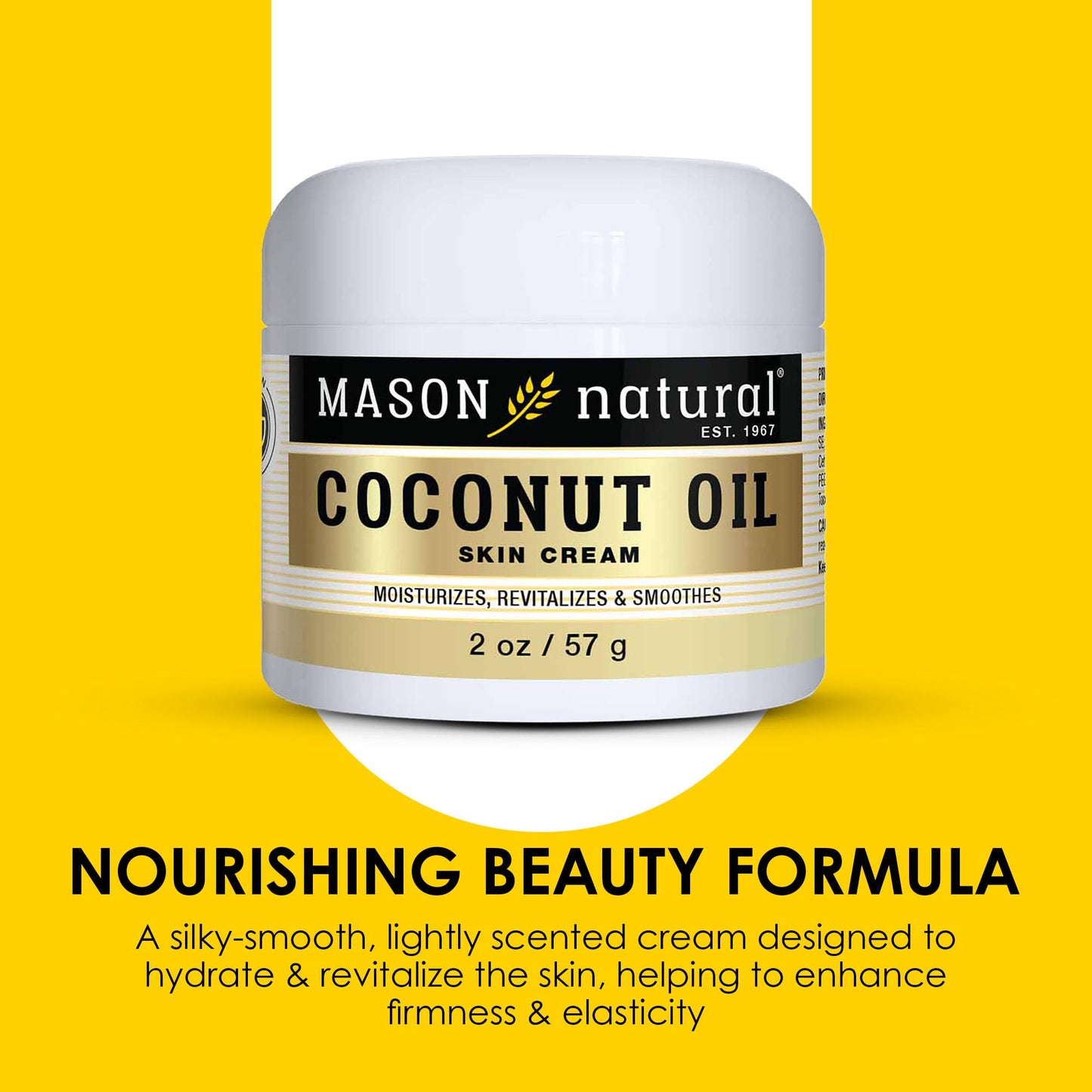 MASON NATURAL Coconut Oil Beauty Cream, Hydrating Moisturizer With Collagen for Smooth & Firm Skin, 2 oz