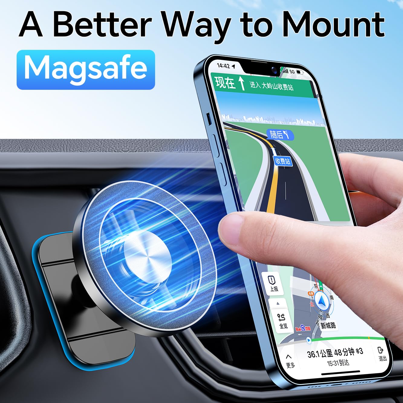 Kaistyle MagSafe Car Mount – 20X Strong Magnets, 360° Magnetic Phone Holder for iPhone 16–12 Series