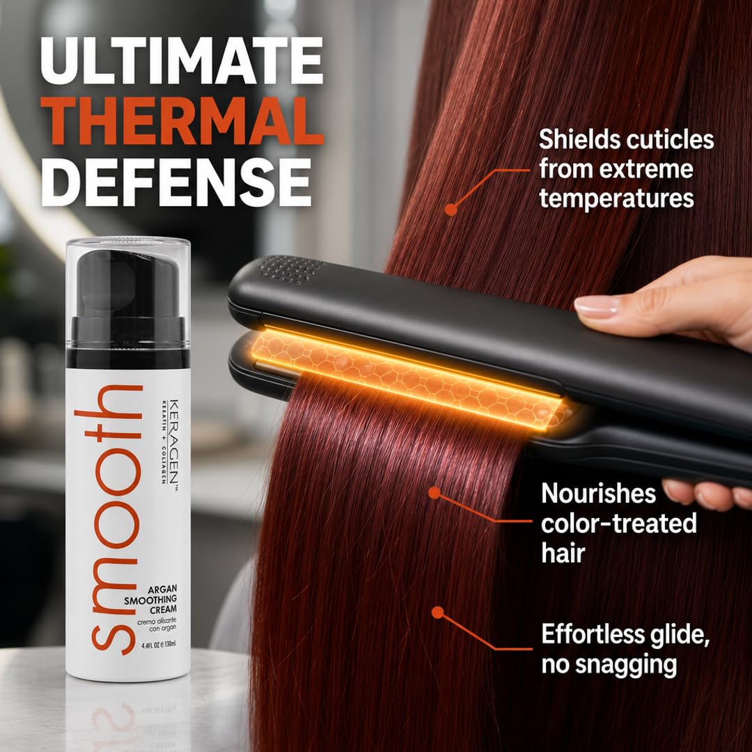 KERAGEN Smoothing Styling Cream - Keratin Treatment Extender for Color-Treated & Frizzy Hair | Sulfate-Free, Cruelty-Free | Heat Protectant | Up