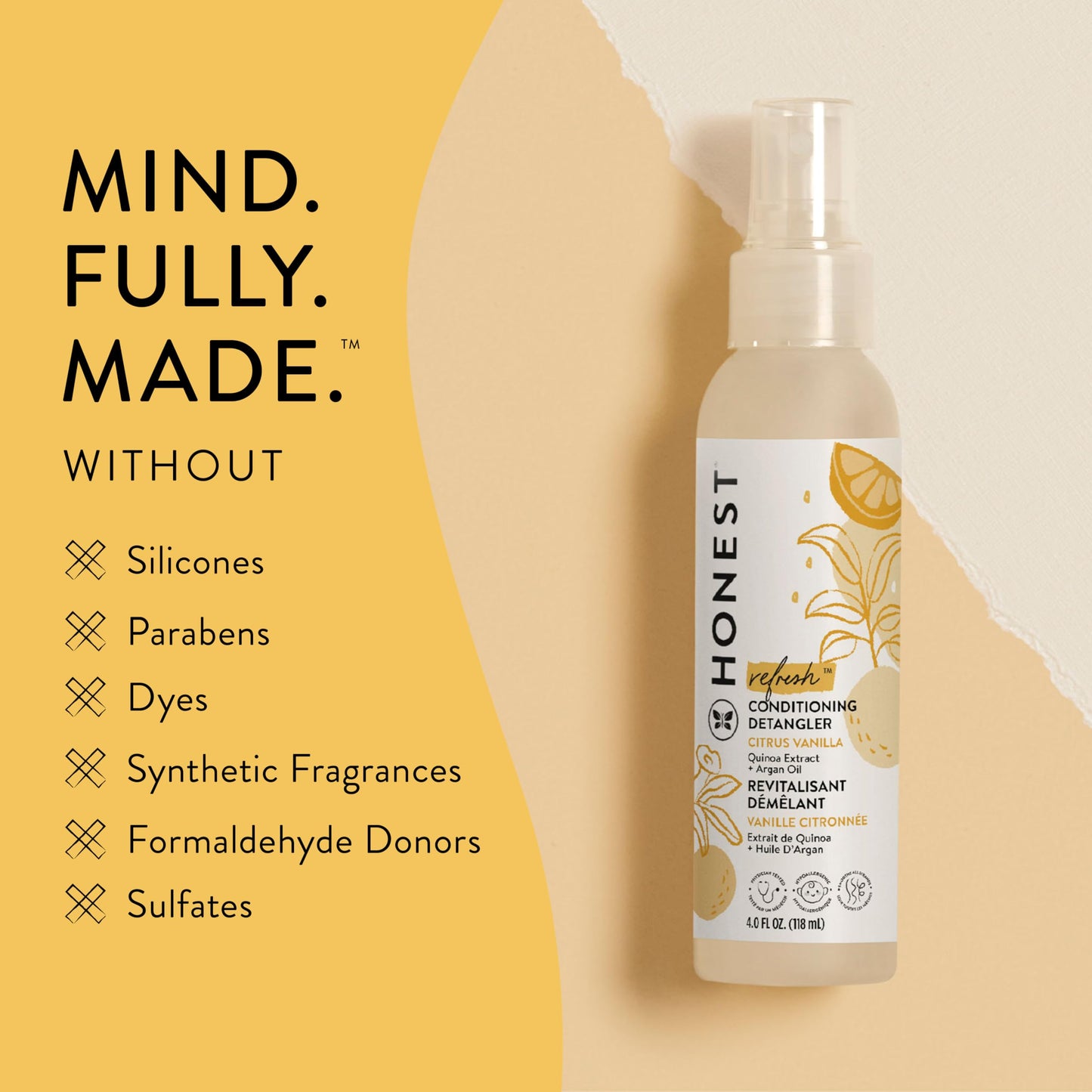 The Honest Company Conditioning Hair Detangler 3-Pack Leave-in Conditioner and Fortifying Spray, Tear Free Cruelty-Free, Hypoallergenic, Citrus