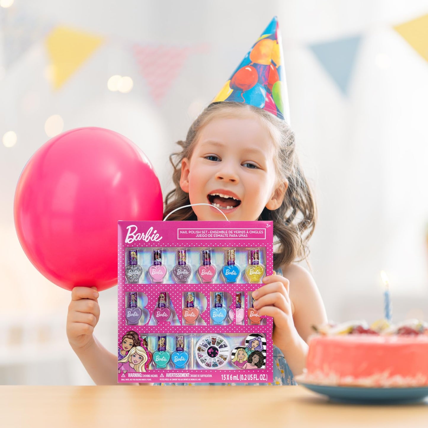 Barbie Movie 18 Piece Set Kids Water-Based Nail Polish Set, Includes Nail Polish, Nail Gems, Nail File for Age 3+, Parties Birthday by Townley Girl