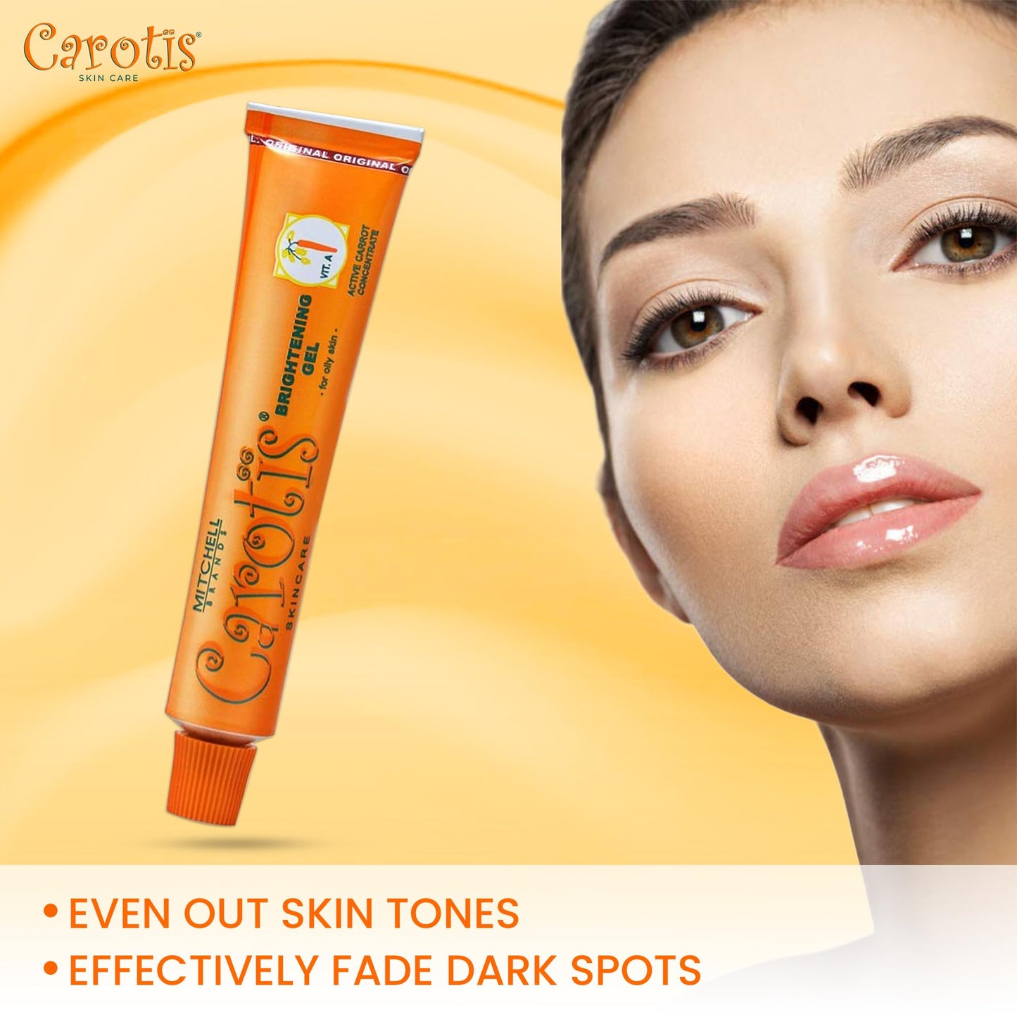 CAROTÏS Brightening Gel | 30g / 1 fl oz | Fade Dark Spots on: Face Armpit, Body Knees, Feet, Hands, & Even Out Skin Tone | with Carrot Oil and Alpha