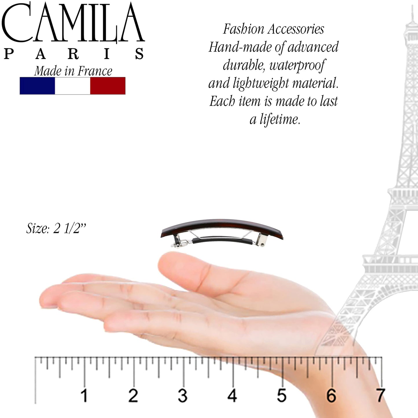 Camila Paris AD1/2 French Hair Barrette Clip for Girls, Set of 2 Rubberized Metal Clasp Strong Hold Grip Hair Clips for Women, No Slip Durable Styling