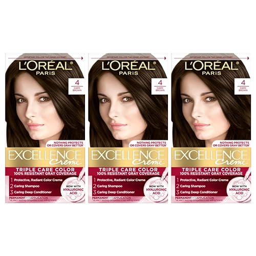 L’Oreal ParisExcellence Triple Protection Color Creme, Dark Brown/Natural 4 (Pack of 3)