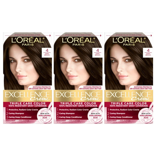 L’Oreal ParisExcellence Triple Protection Color Creme, Dark Brown/Natural 4 (Pack of 3)
