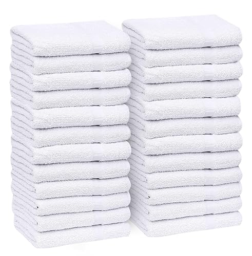 GOLD TEXTILES White Hand Towels 24 Pack (15x25 Inches) Cotton Blend Salon Towels Thin, Light Weight, Quick Drying Spa Towels