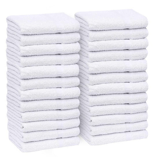 GOLD TEXTILES White Hand Towels 24 Pack (15x25 Inches) Cotton Blend Salon Towels Thin, Light Weight, Quick Drying Spa Towels