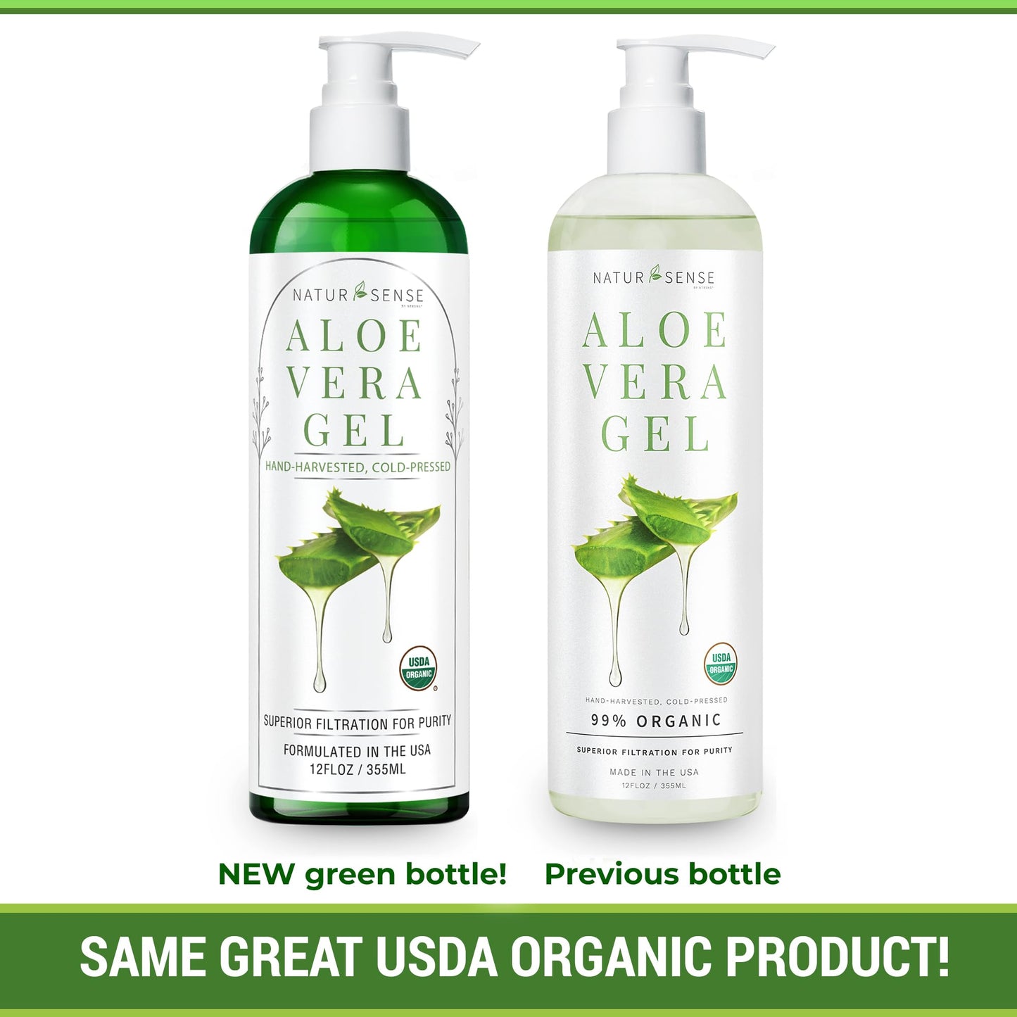 NaturSense USDA Organic Aloe Vera Gel from 100% Pure Aloe. Deep Hydration, Effective Moisturizing. Great for Hair, Scalp, Face, Dry Skin, Acne