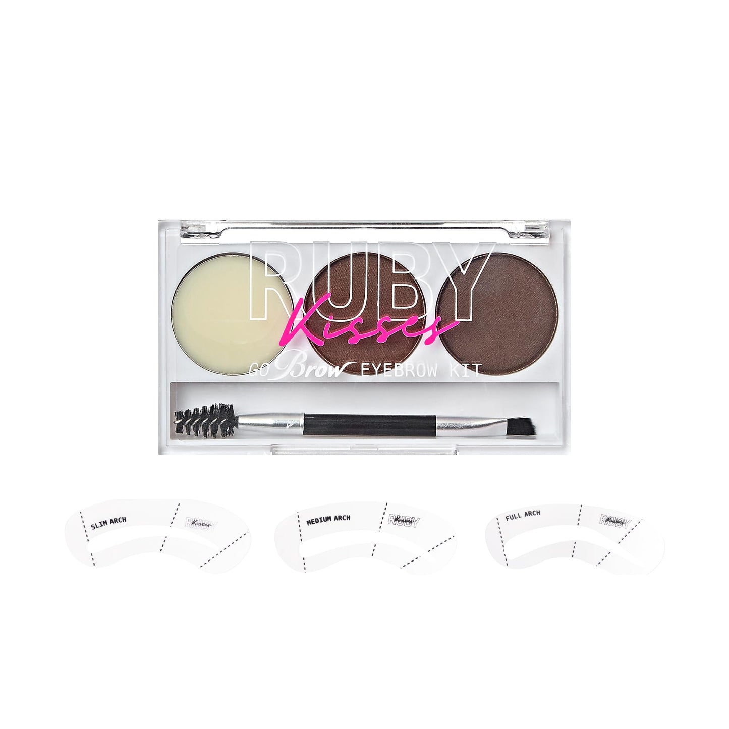 Ruby Kisses Go Brow Eyebrow Kit, Dual Shade Powder & Wax, Includes 3 Stencils, Perfect for Shaping & Defining, Natural Brow Look, Ideal for Sparse