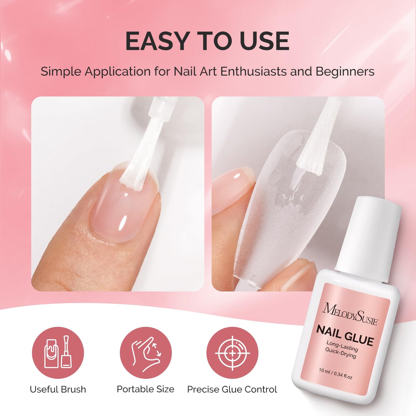 MelodySusie Nail Glue for Press on Nails Acrylic Nail Tips Quick-Drying Super Strong Long Lasting Adhesive for Fake Nails No UV Lamp Needed with Easy Beauty and Personal Care MelodySusie