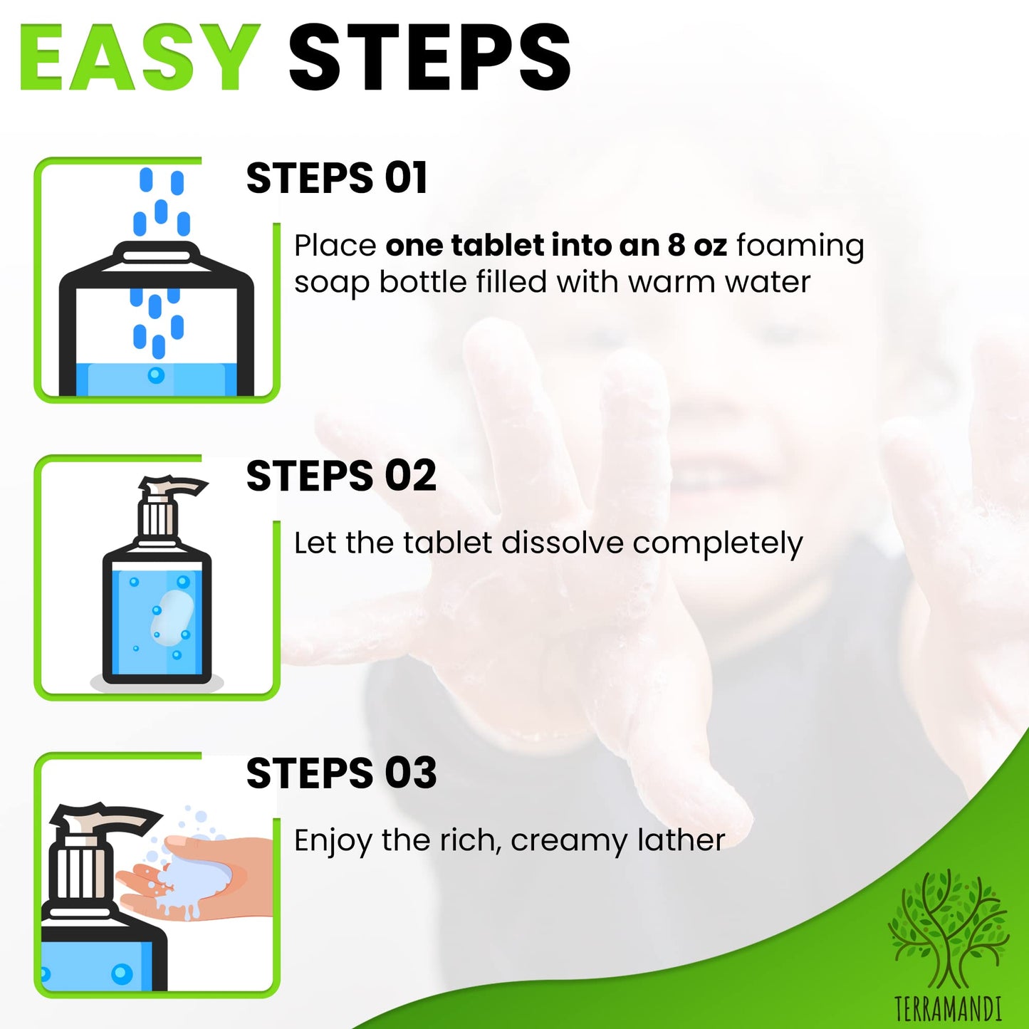 Terramandi Foaming Hand Soap Tablets 12 count Refill - Makes 96 fl oz of foaming hand soap (12x 8 fl oz bottles of soap) (Lavender)