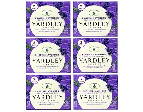 Yardley London English Lavender Nourishing Bath Bar Soap, Calming and Soothing with Essential Oils, 6 Boxes (2 Bars Each, 4 oz Per Bar)
