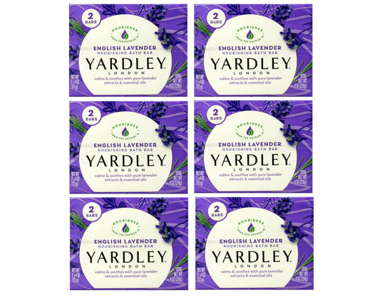 Yardley London English Lavender Nourishing Bath Bar Soap, Calming and Soothing with Essential Oils, 6 Boxes (2 Bars Each, 4 oz Per Bar)