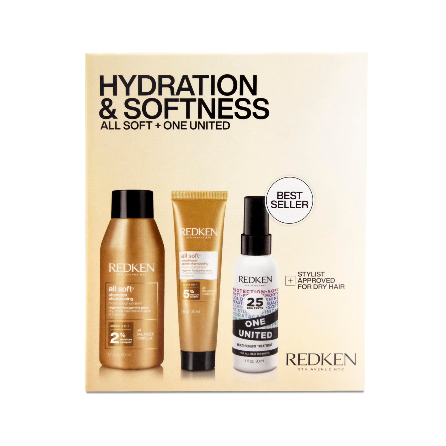 Redken All Soft Mini Kit - Moisturizing Shampoo, Conditioner & Leave In Treatment with Argan Oil for Soft, Hydrated Hair, Travel Size
