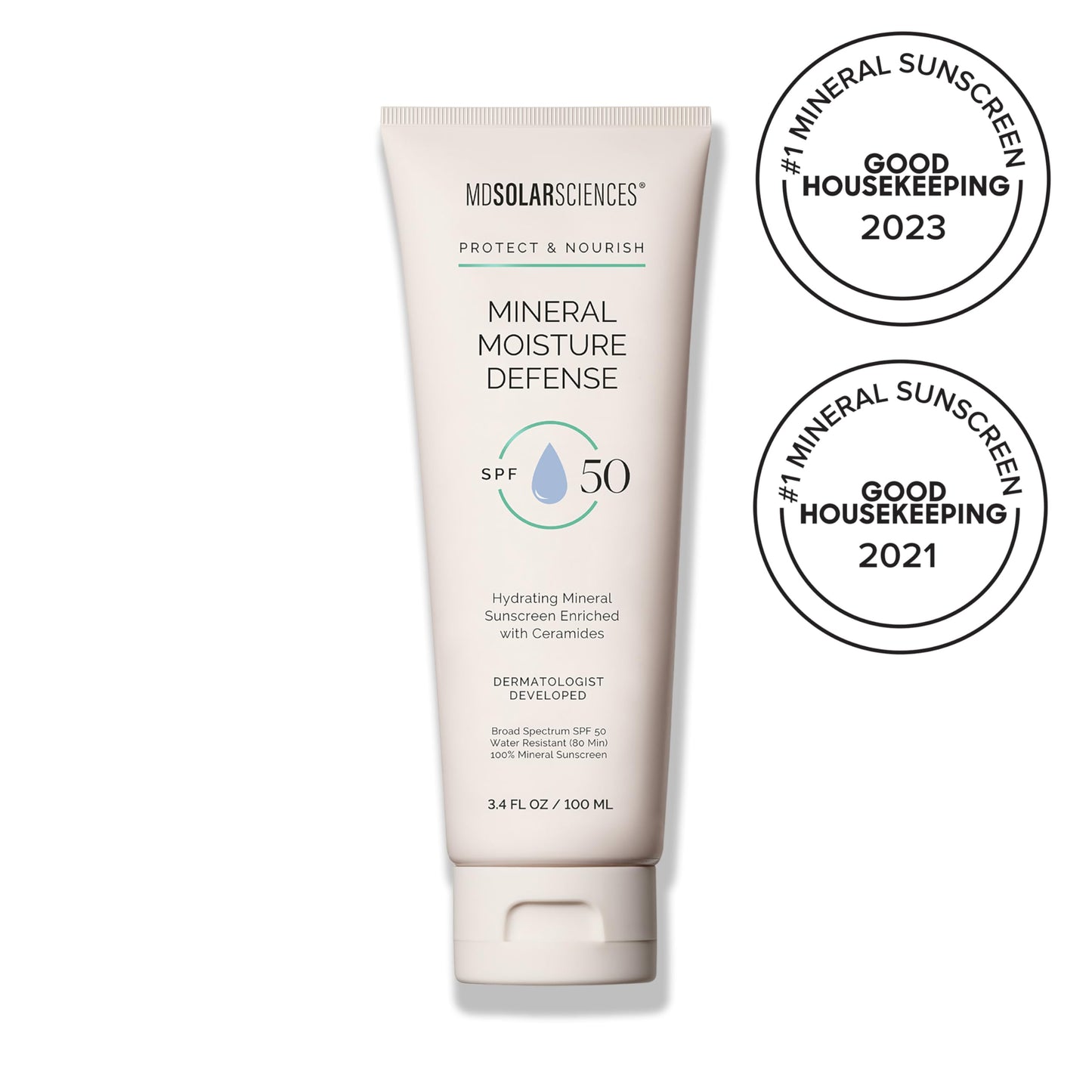 MDSolarSciences Mineral Moisture Defense Sunscreen SPF 30 | Hydrating Moisturizer with Ceramides | Water-Resistant, Broad Spectrum UV Protection | No
