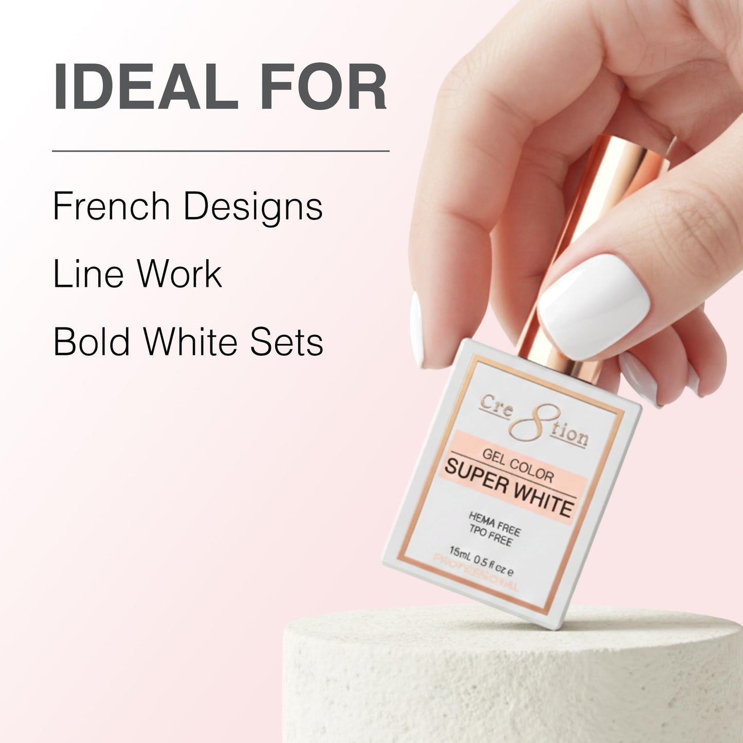 Cre8tion Super White Soak-Off Gel Polish, Highly Pigmented Opaque White for French Tips & Nail Art, HEMA-Free, TPO-Free, 0.3 oz Beauty & Personal Care Cre8tion