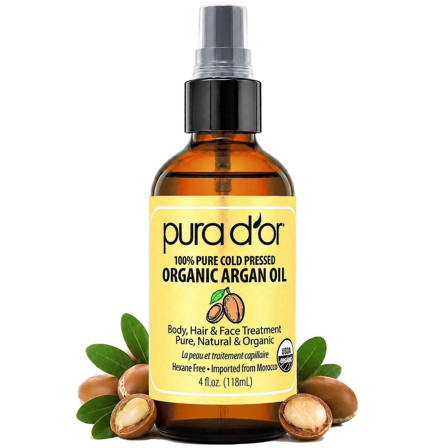 PURA D'OR USDA Organic Moroccan Argan Oil-100% Pure Cold-Pressed Virgin Grade-Treatment for Hair, Skin, Face, Body- Helps Dry Skin, Scalp Care, Split Beauty and Personal Care PURA D'OR