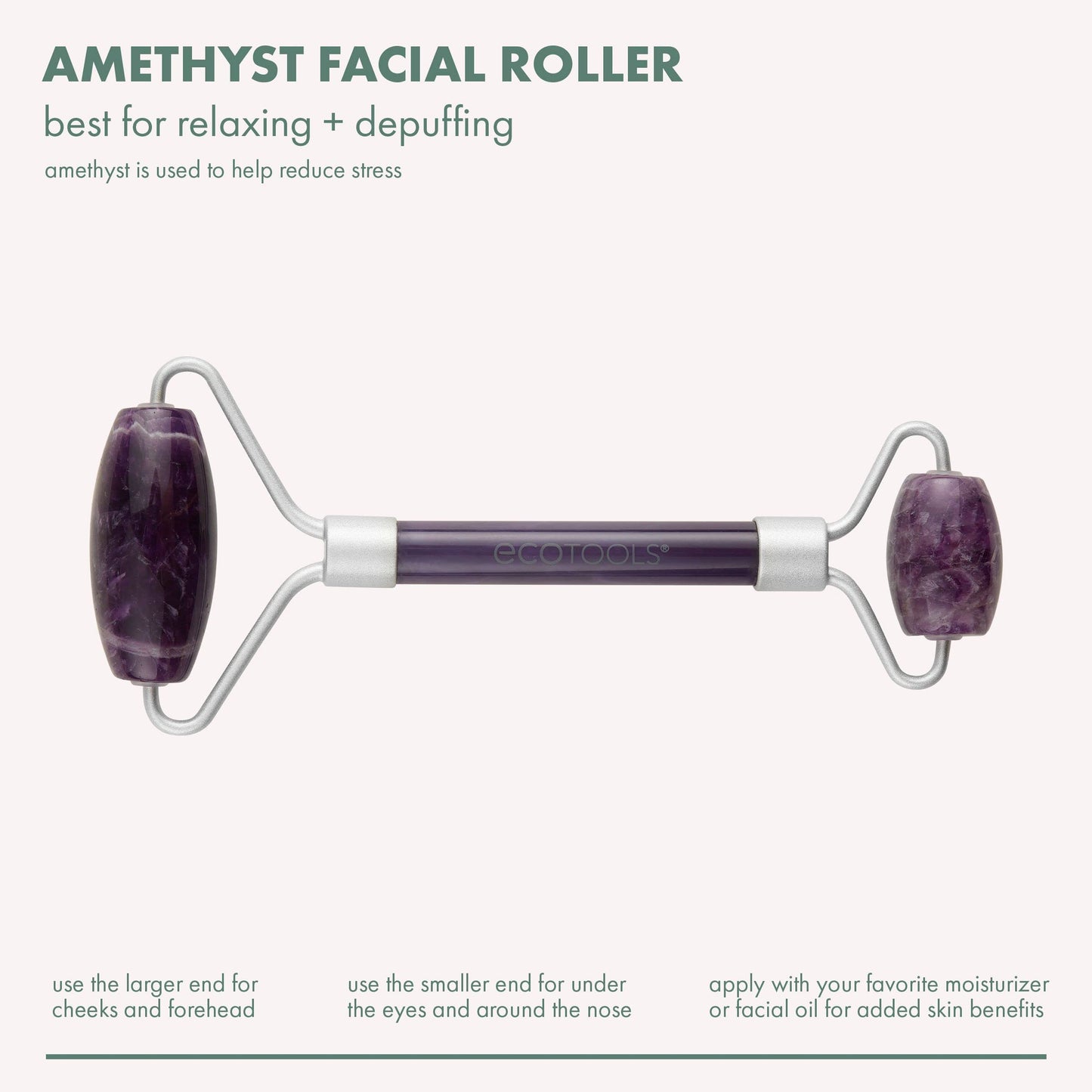 EcoTools Amethyst Facial Roller, Real Stone Face Roller & Massager, Skincare & Sculpting Tool, Reduces Puffiness & Dark Circles, Eco-Friendly Beauty