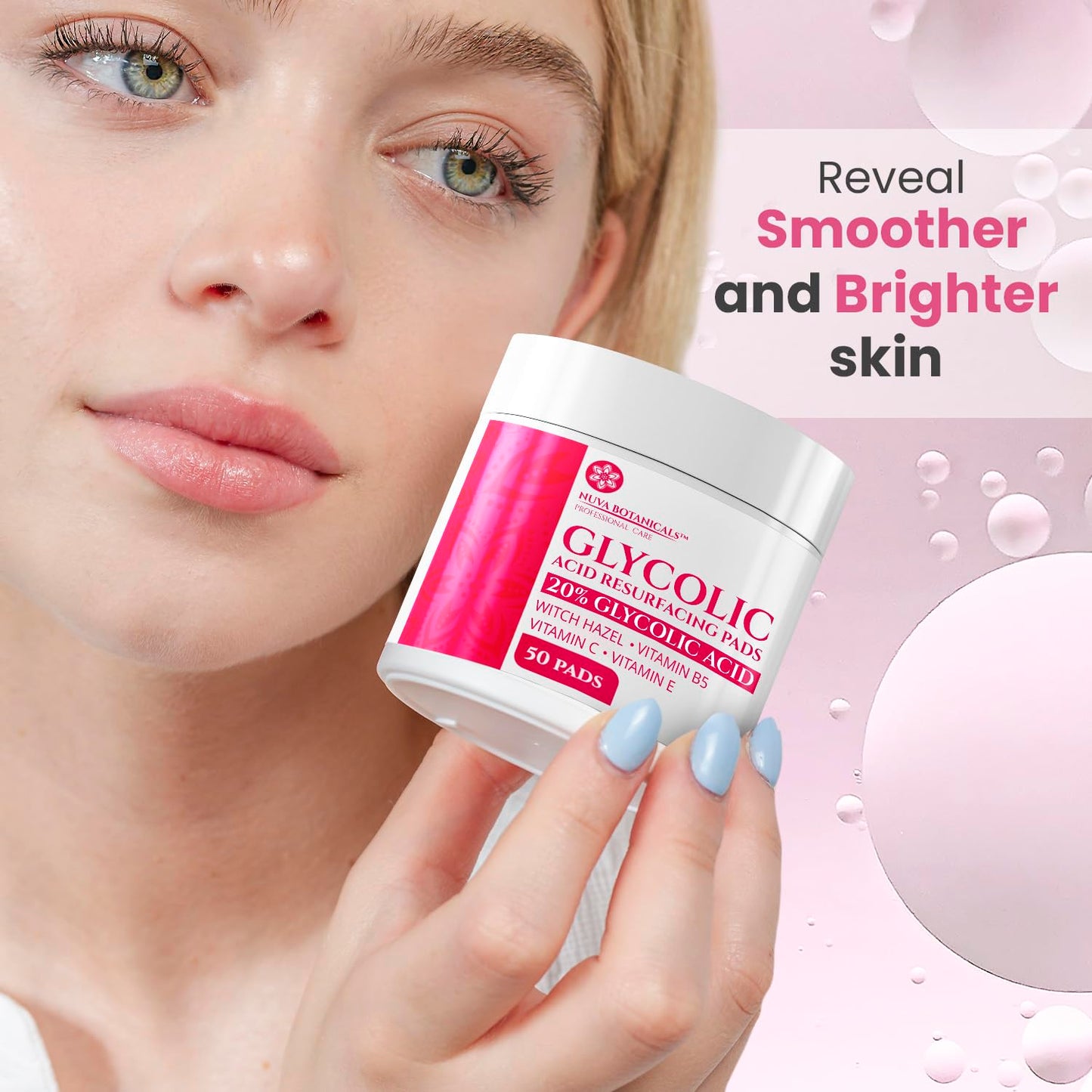 20% Glycolic Acid Exfoliating Pads 50 Ct – At-Home Chemical Peel with Vitamin C | Face Pads for Acne, Wrinkles, Dark Spots & Smooth Skin